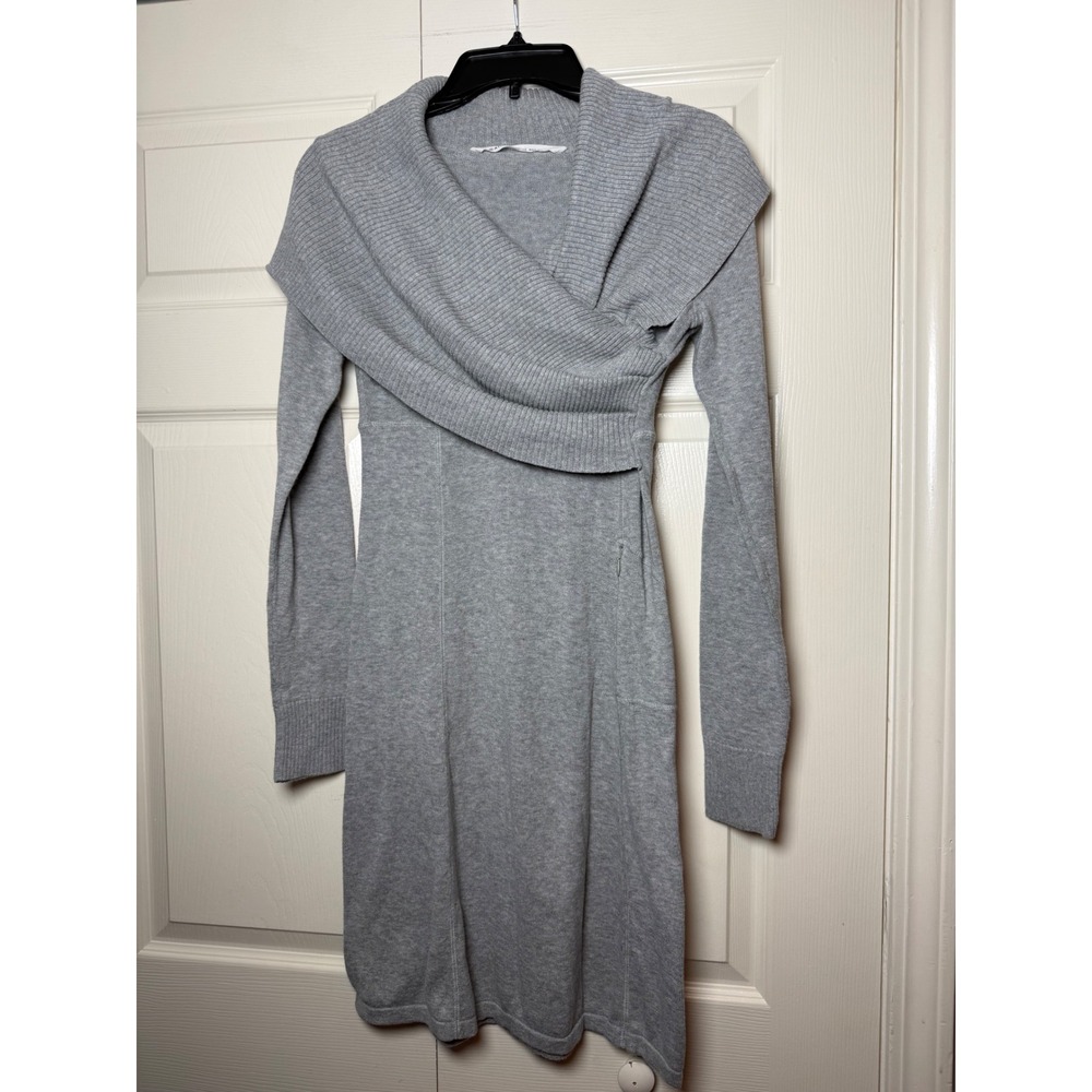 Athleta Gray Organic Cotton Wool Wrap Shawl Collar Sweater Dress XS